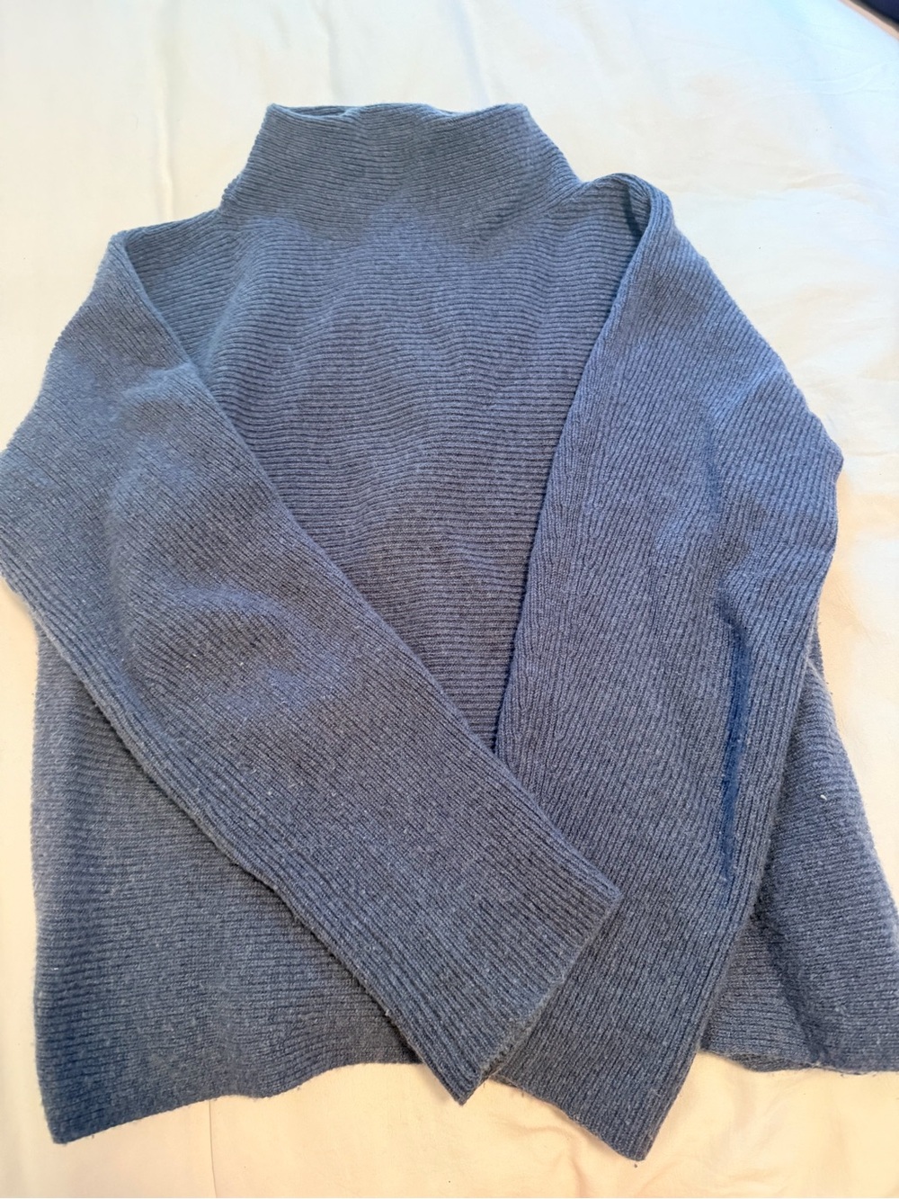 Vince Slate Blue Ribbed Mock-Turtleneck Wool/Cashmere Sweater